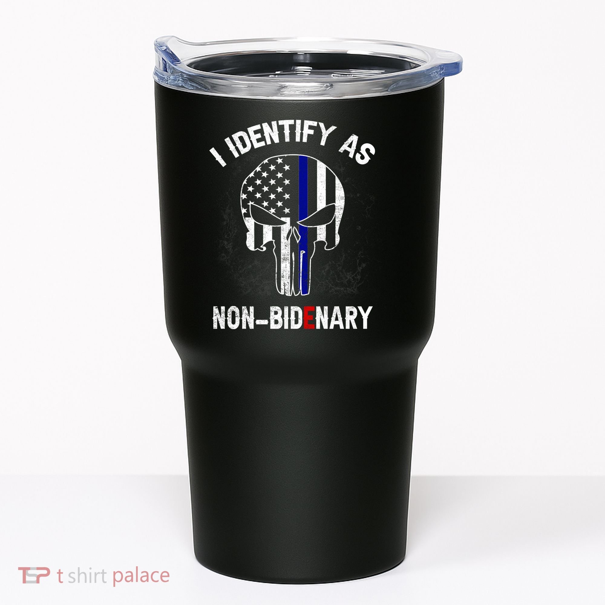 I Identify As Non Bidenary Skull Line Blue, Funny Anti Biden Tumbler