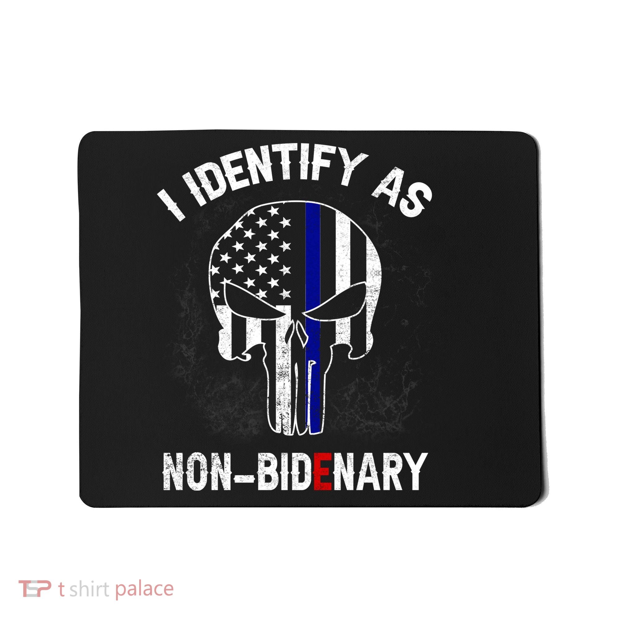 I Identify As Non Bidenary Skull Line Blue, Funny Anti Biden Mousepad