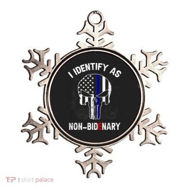 I Identify As Non Bidenary Skull Line Blue, Funny Anti Biden Ornament