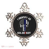 I Identify As Non Bidenary Skull Line Blue, Funny Anti Biden Ornament thumb 0