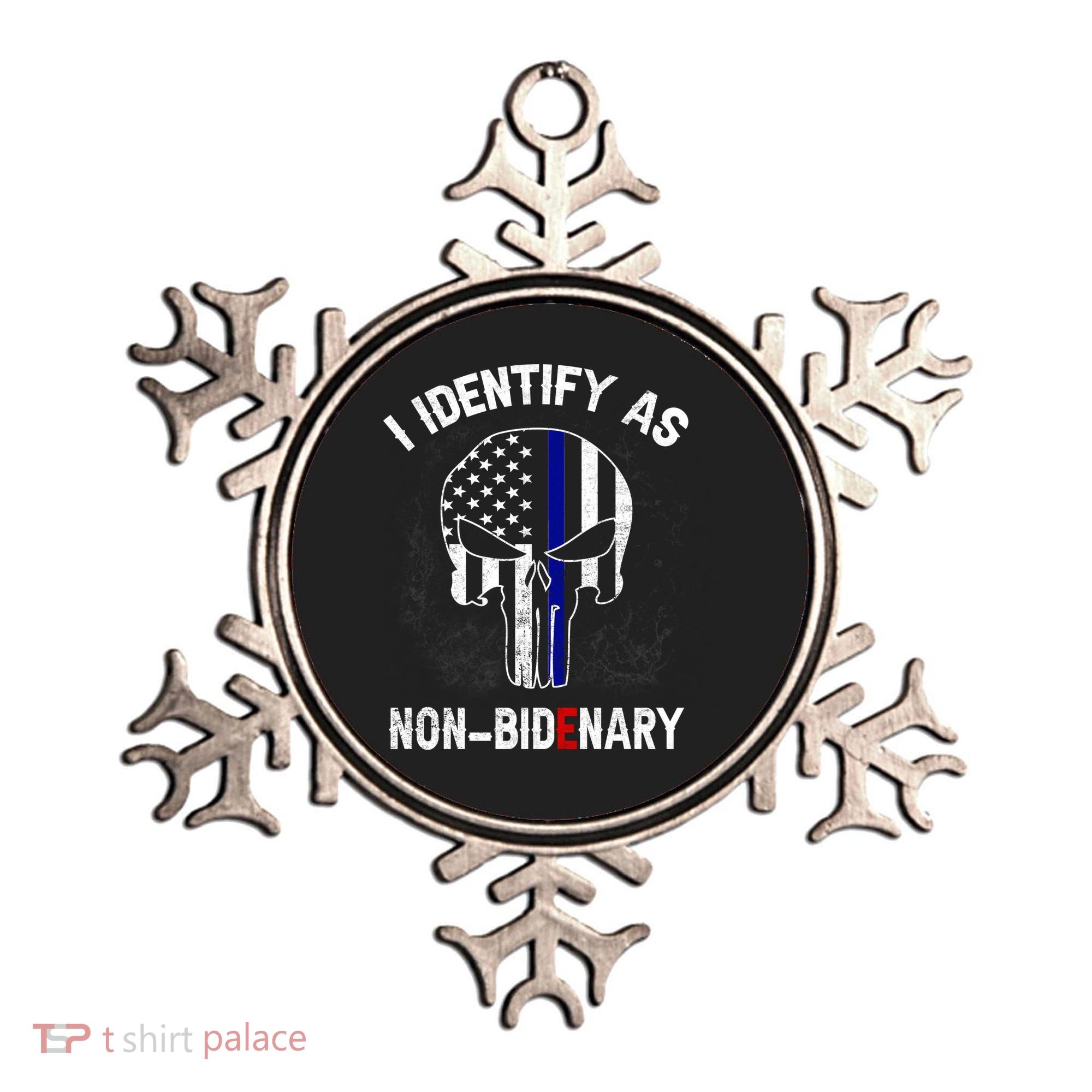 I Identify As Non Bidenary Skull Line Blue, Funny Anti Biden Ornament