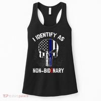 I Identify As Non Bidenary Skull Line Blue, Funny Anti Biden Women's Tank Top thumb 0