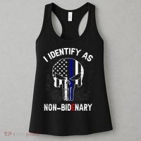 I Identify As Non Bidenary Skull Line Blue, Funny Anti Biden Women's Tank Top thumb 3
