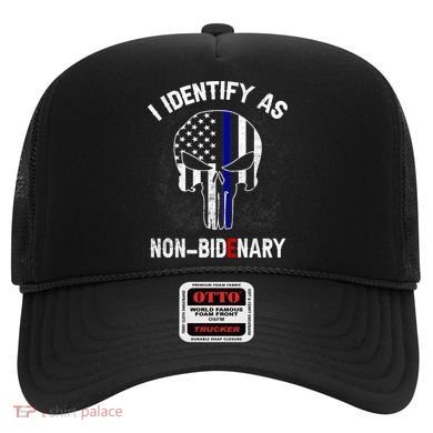 I Identify As Non Bidenary Skull Line Blue, Funny Anti Biden Hat