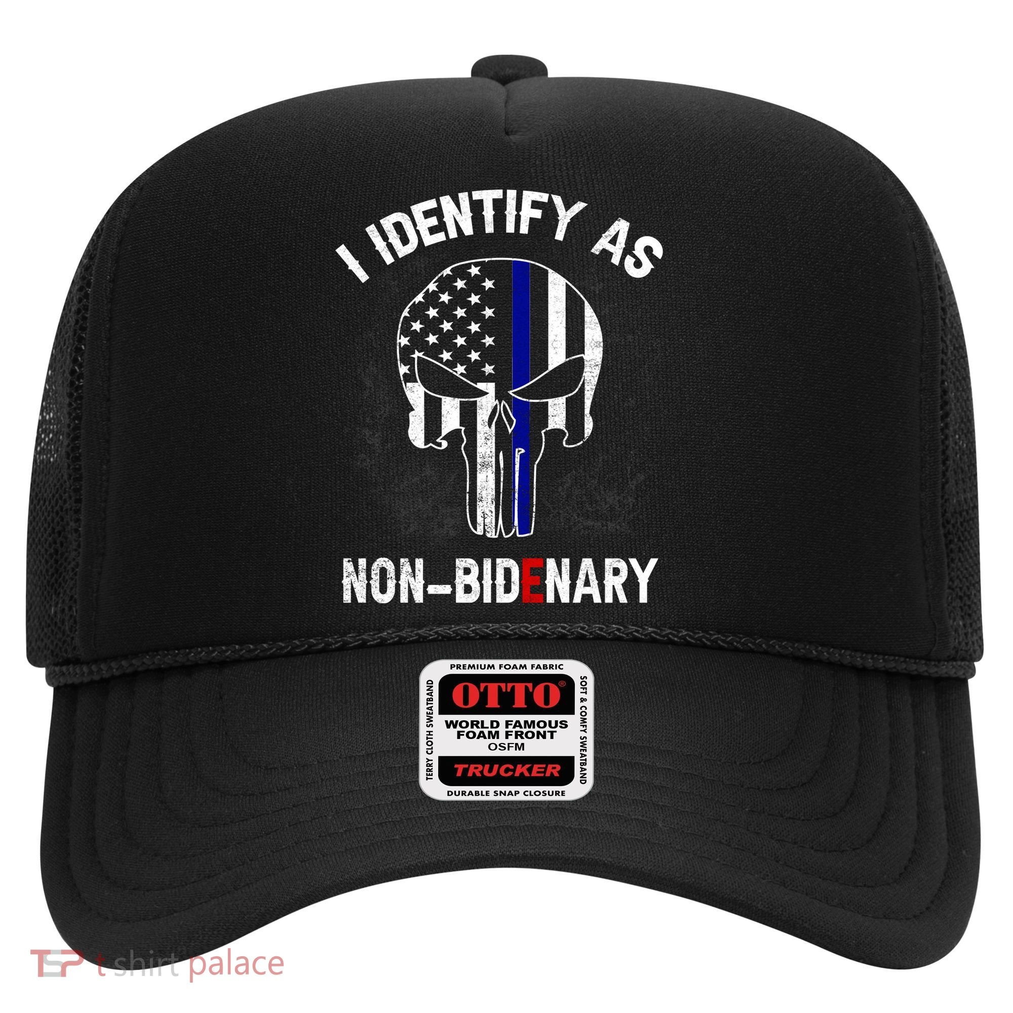 I Identify As Non Bidenary Skull Line Blue, Funny Anti Biden Hat