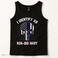 I Identify As Non Bidenary Skull Line Blue, Funny Anti Biden Tank Top thumb 2