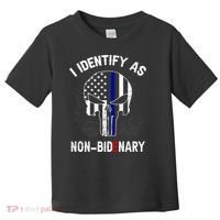 I Identify As Non Bidenary Skull Line Blue, Funny Anti Biden Toddler T-Shirt thumb 0