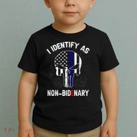 I Identify As Non Bidenary Skull Line Blue, Funny Anti Biden Toddler T-Shirt thumb 2