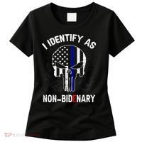 I Identify As Non Bidenary Skull Line Blue, Funny Anti Biden Women's T-Shirt thumb 0