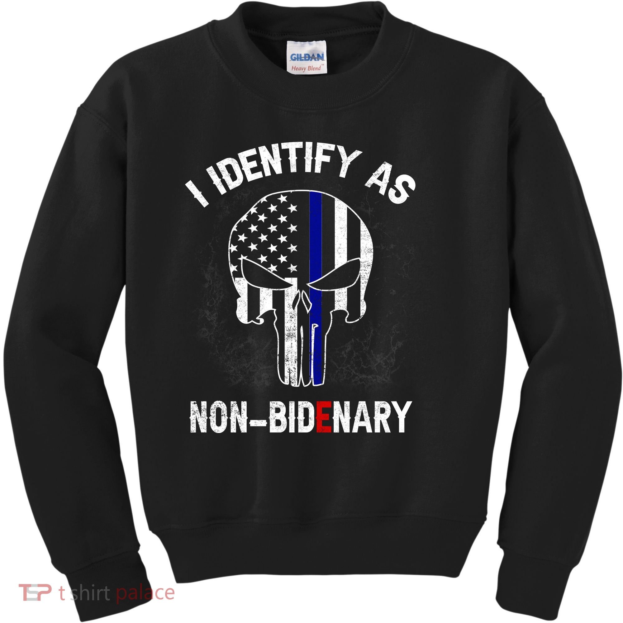 I Identify As Non Bidenary Skull Line Blue, Funny Anti Biden Kids Sweatshirt