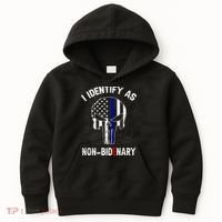 I Identify As Non Bidenary Skull Line Blue, Funny Anti Biden Kids Hoodie thumb 0