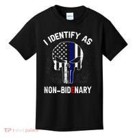I Identify As Non Bidenary Skull Line Blue, Funny Anti Biden Kids T-Shirt thumb 0
