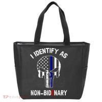 I Identify As Non Bidenary Skull Line Blue, Funny Anti Biden Tote Bag thumb 0