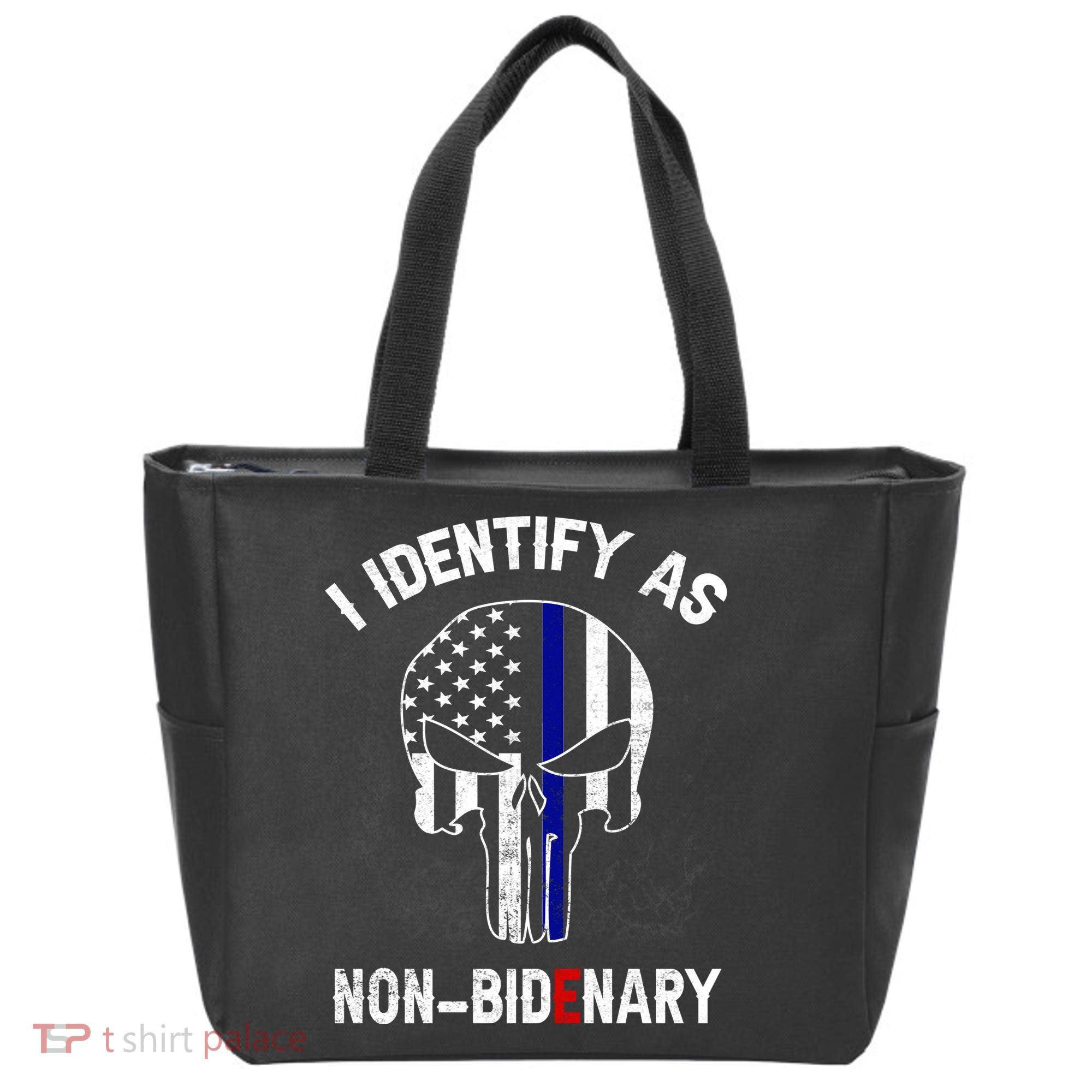 I Identify As Non Bidenary Skull Line Blue, Funny Anti Biden Tote Bag