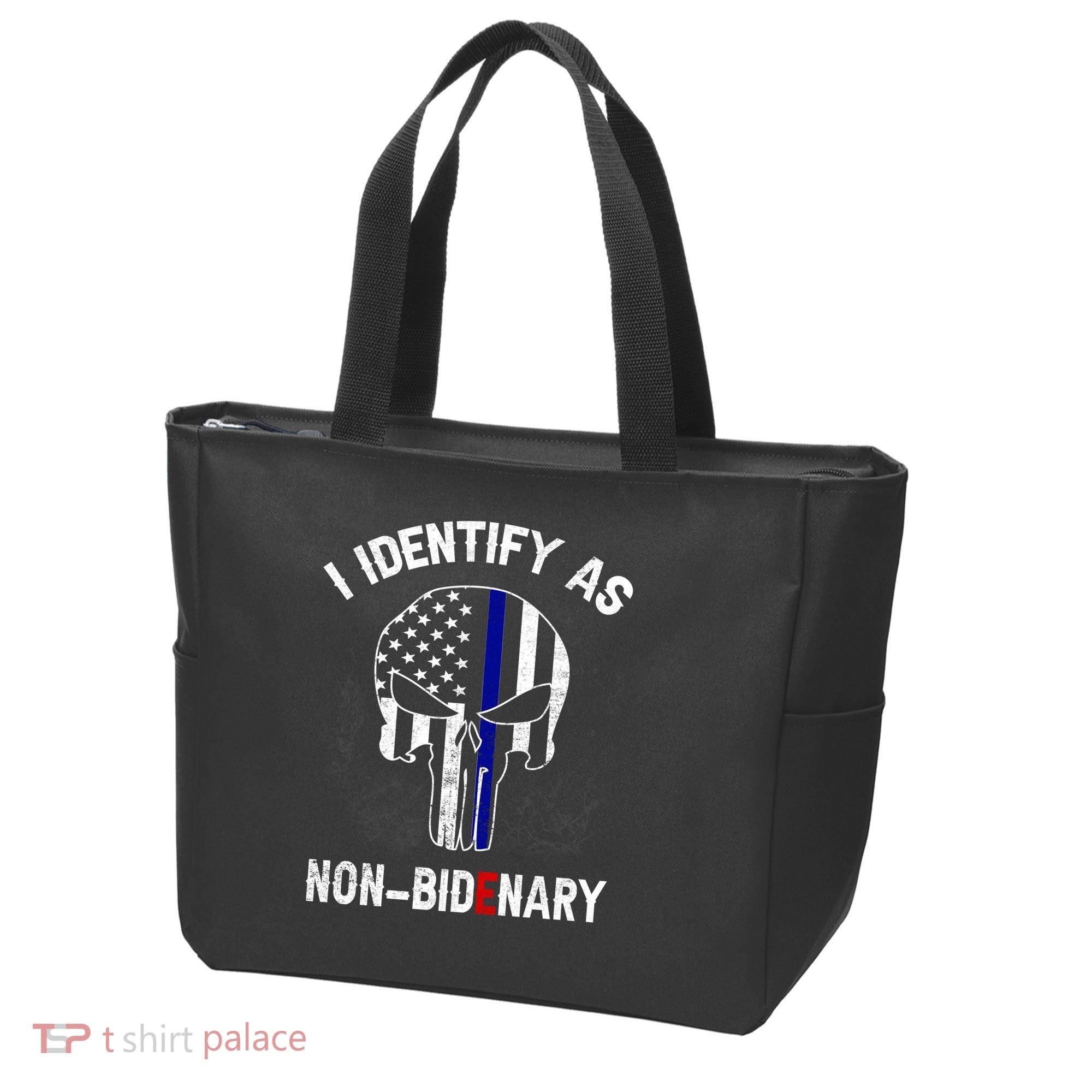 I Identify As Non Bidenary Skull Line Blue, Funny Anti Biden Tote Bag