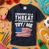 I Identify As A Threat My Pronouns Are Try Me Kids T-Shirt thumb 3