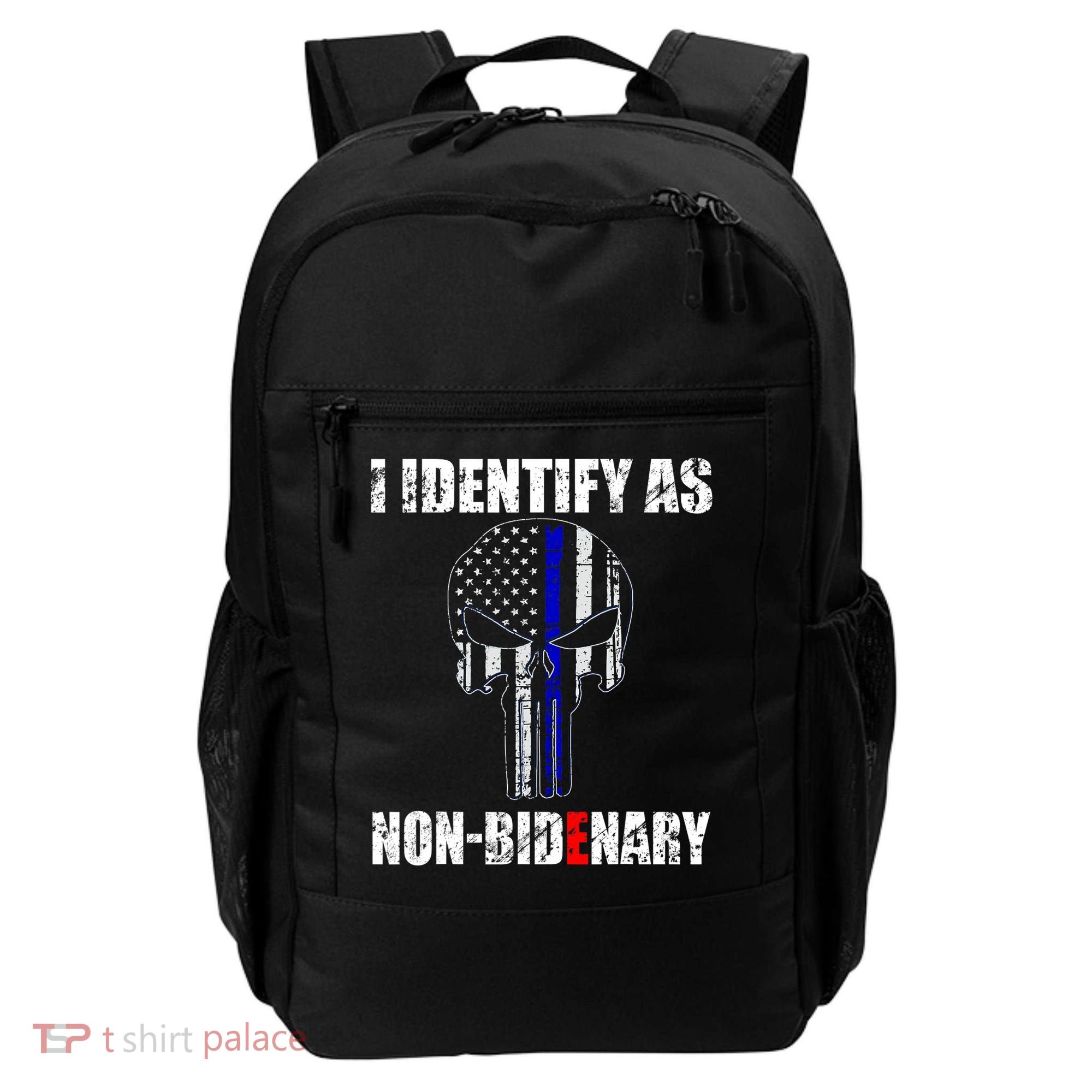 I Identify As Non Bidenary Skull Line Blue Backpack