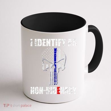 I Identify As Non Bidenary Skull Line Blue Coffee Mug back