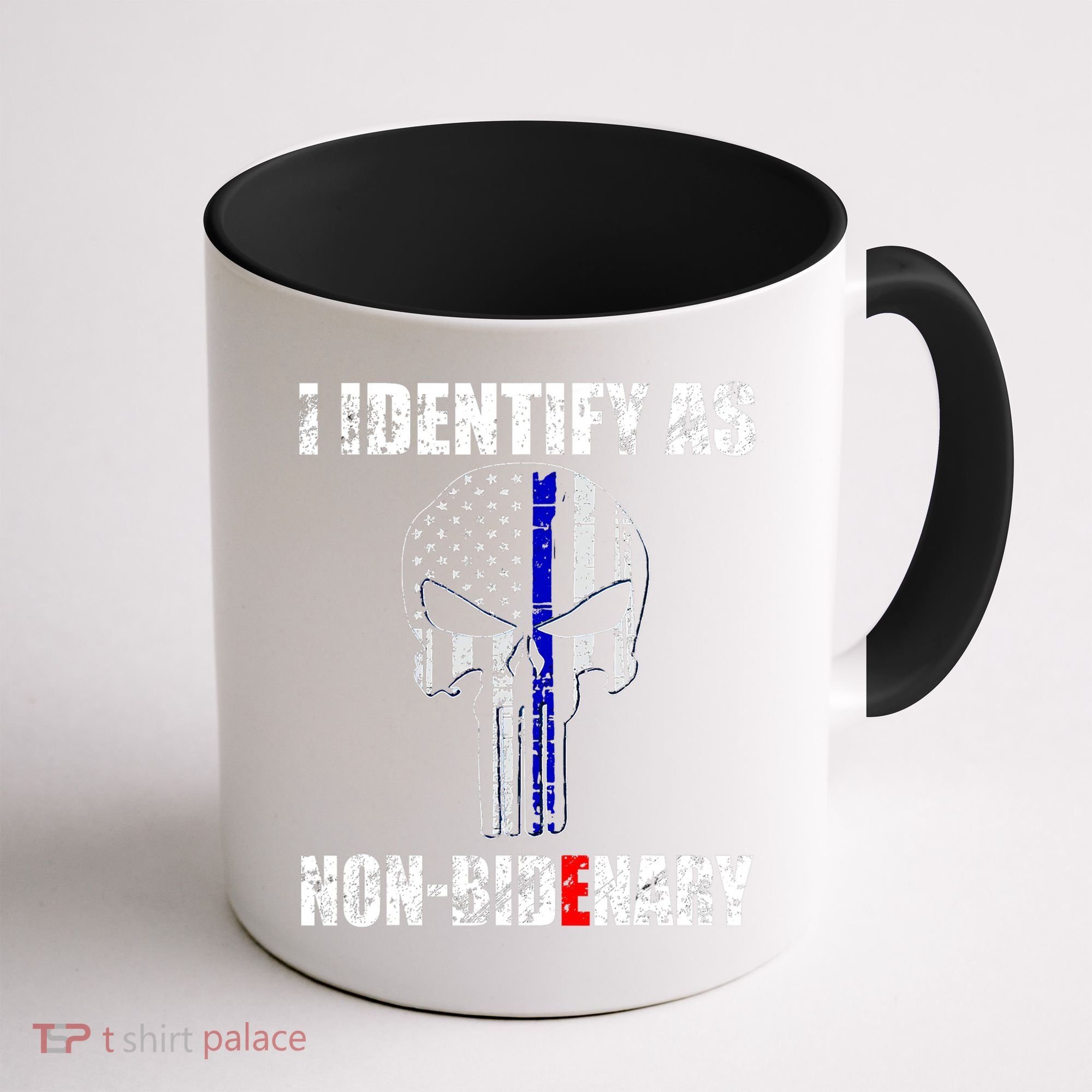 I Identify As Non Bidenary Skull Line Blue Coffee Mug