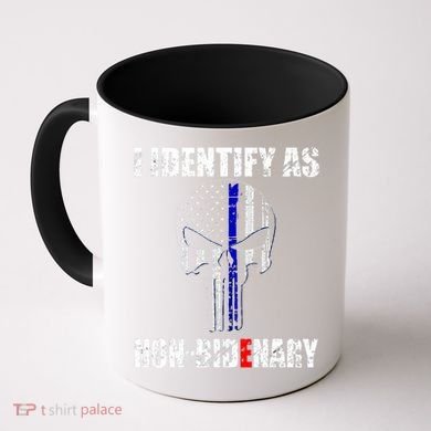 I Identify As Non Bidenary Skull Line Blue Coffee Mug