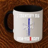 I Identify As Non Bidenary Skull Line Blue Coffee Mug thumb 2