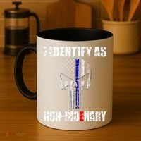 I Identify As Non Bidenary Skull Line Blue Coffee Mug thumb 4