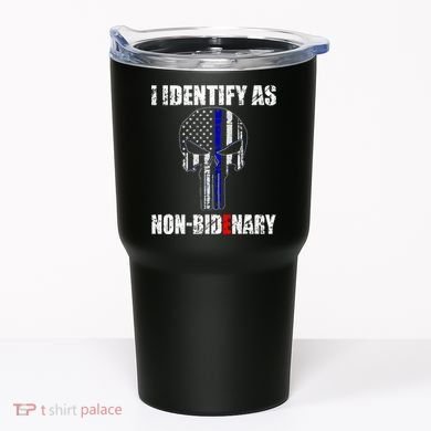 I Identify As Non Bidenary Skull Line Blue Tumbler