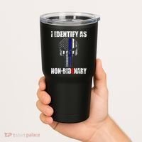 I Identify As Non Bidenary Skull Line Blue Tumbler thumb 2