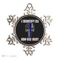 I Identify As Non Bidenary Skull Line Blue Ornament thumb 0