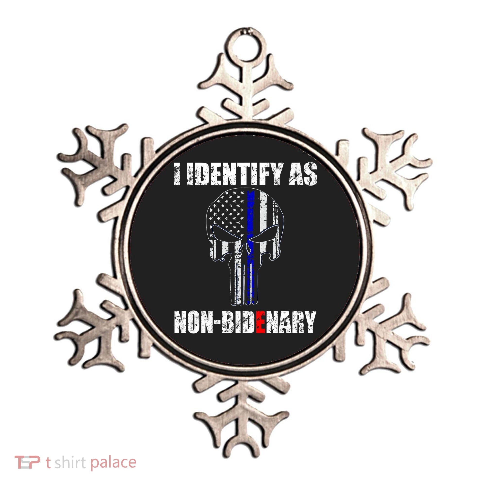 I Identify As Non Bidenary Skull Line Blue Ornament
