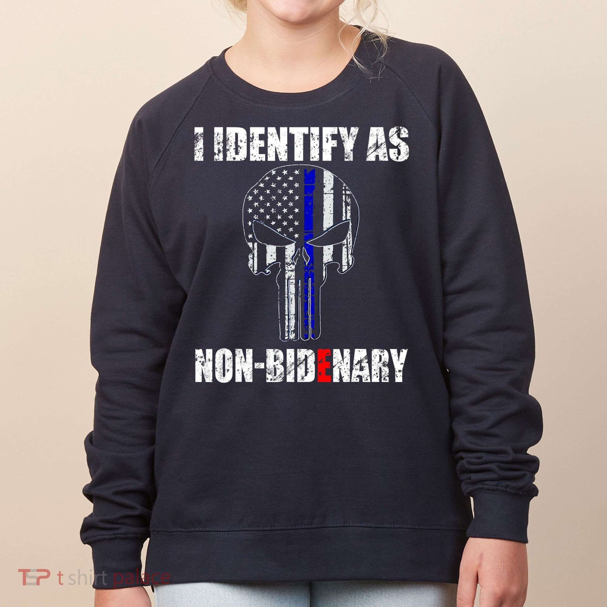 I Identify As Non Bidenary Skull Line Blue Women's Sweatshirt