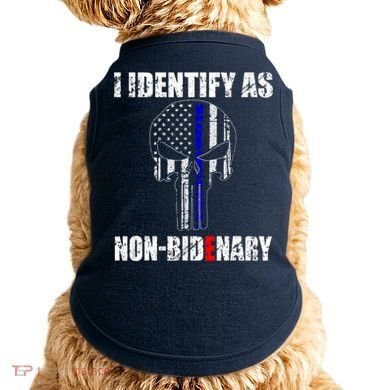 I Identify As Non Bidenary Skull Line Blue Doggie Tank