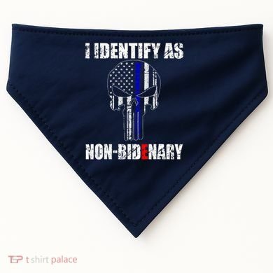 I Identify As Non Bidenary Skull Line Blue USA-Made Doggie Bandana