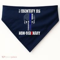 I Identify As Non Bidenary Skull Line Blue USA-Made Doggie Bandana thumb 0