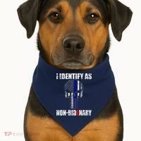 I Identify As Non Bidenary Skull Line Blue USA-Made Doggie Bandana thumb 1