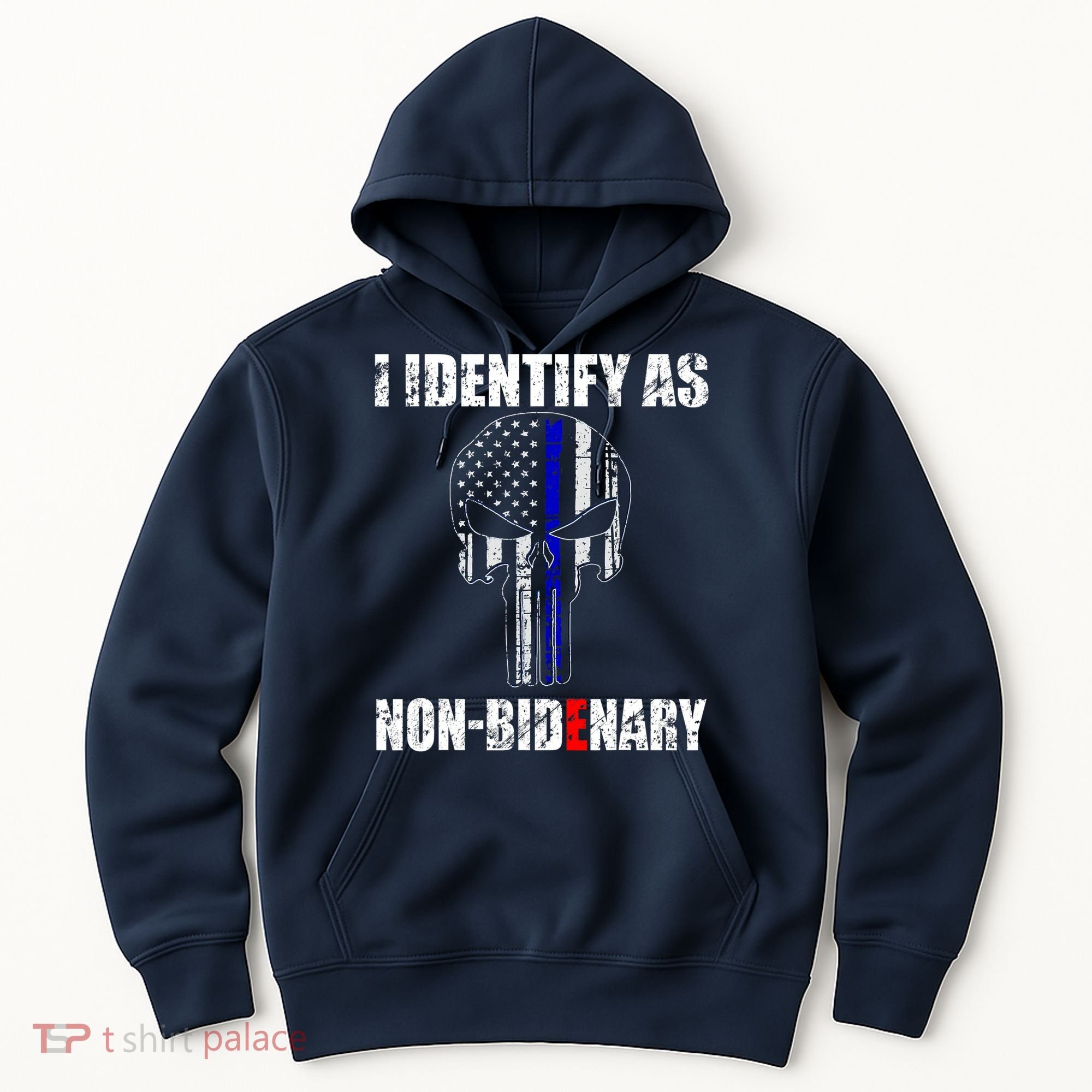 I Identify As Non Bidenary Skull Line Blue Hoodie