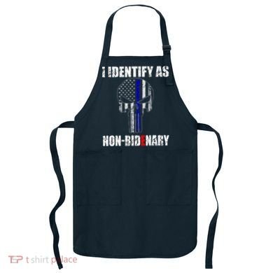 I Identify As Non Bidenary Skull Line Blue Apron