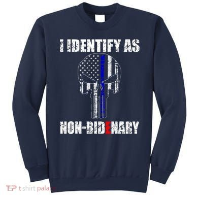 I Identify As Non Bidenary Skull Line Blue Sweatshirt