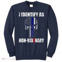 I Identify As Non Bidenary Skull Line Blue Sweatshirt thumb 0