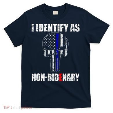 I Identify As Non Bidenary Skull Line Blue T-Shirt