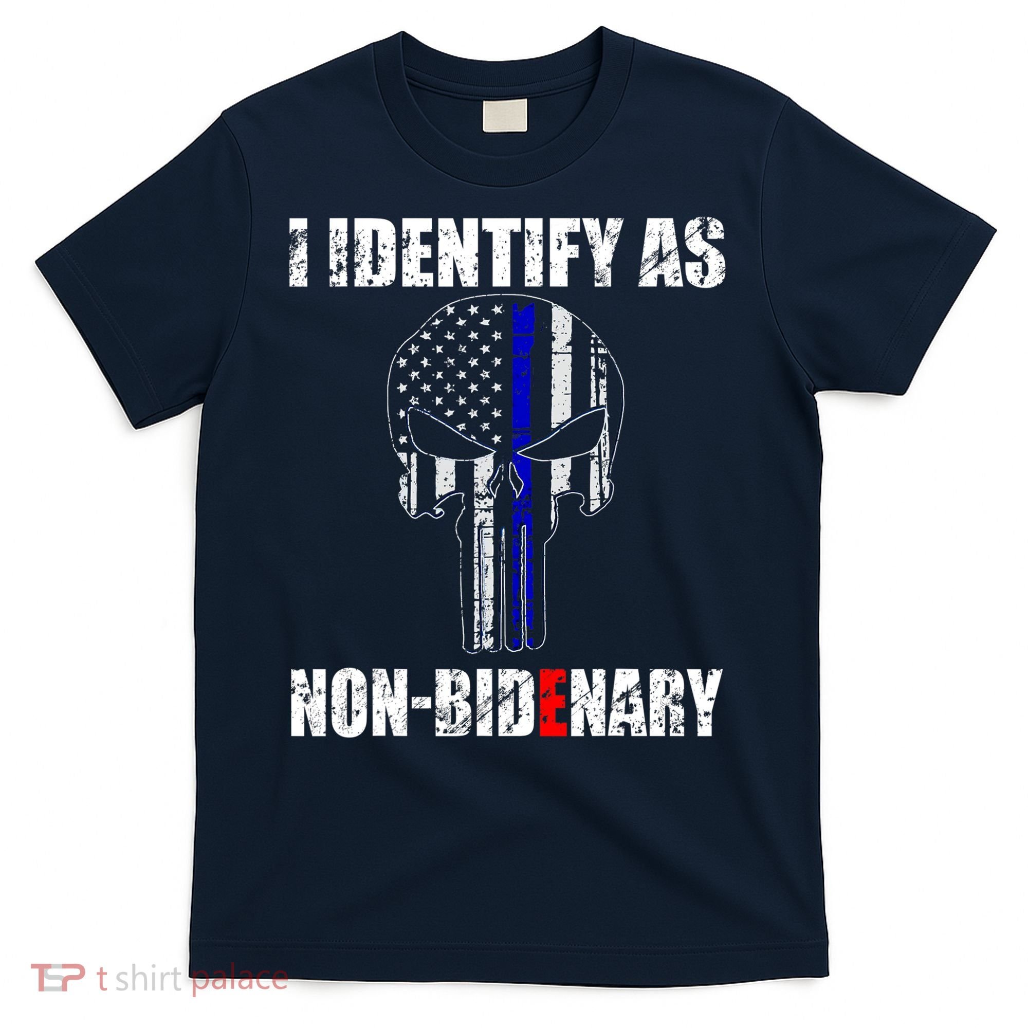 I Identify As Non Bidenary Skull Line Blue T-Shirt