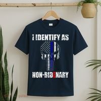 I Identify As Non Bidenary Skull Line Blue T-Shirt thumb 2