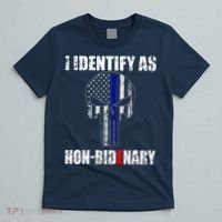 I Identify As Non Bidenary Skull Line Blue T-Shirt thumb 5