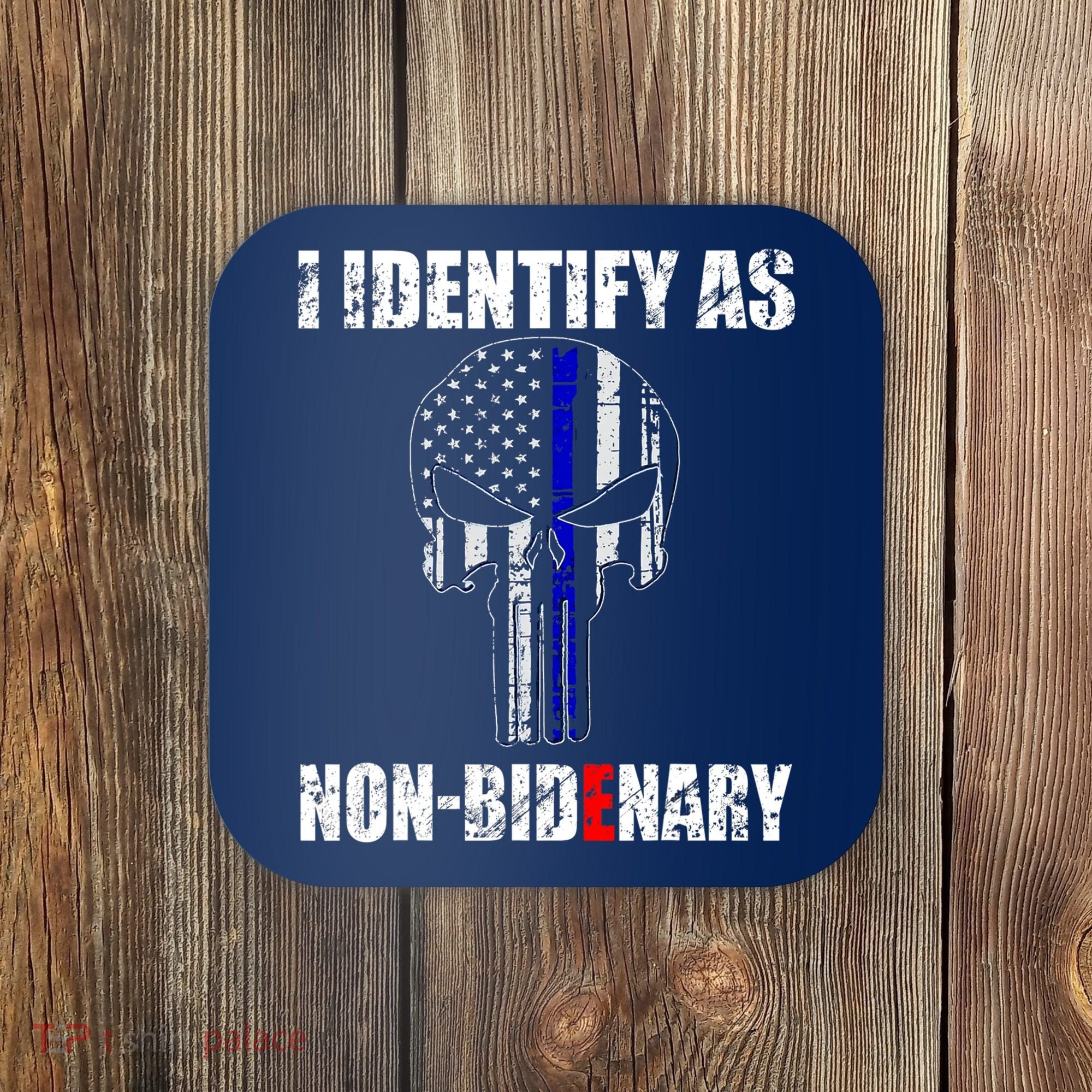 I Identify As Non Bidenary Skull Line Blue Coaster