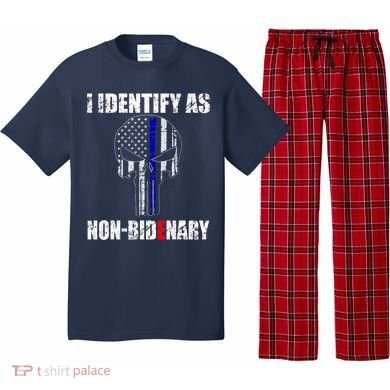 I Identify As Non Bidenary Skull Line Blue Pajama Set