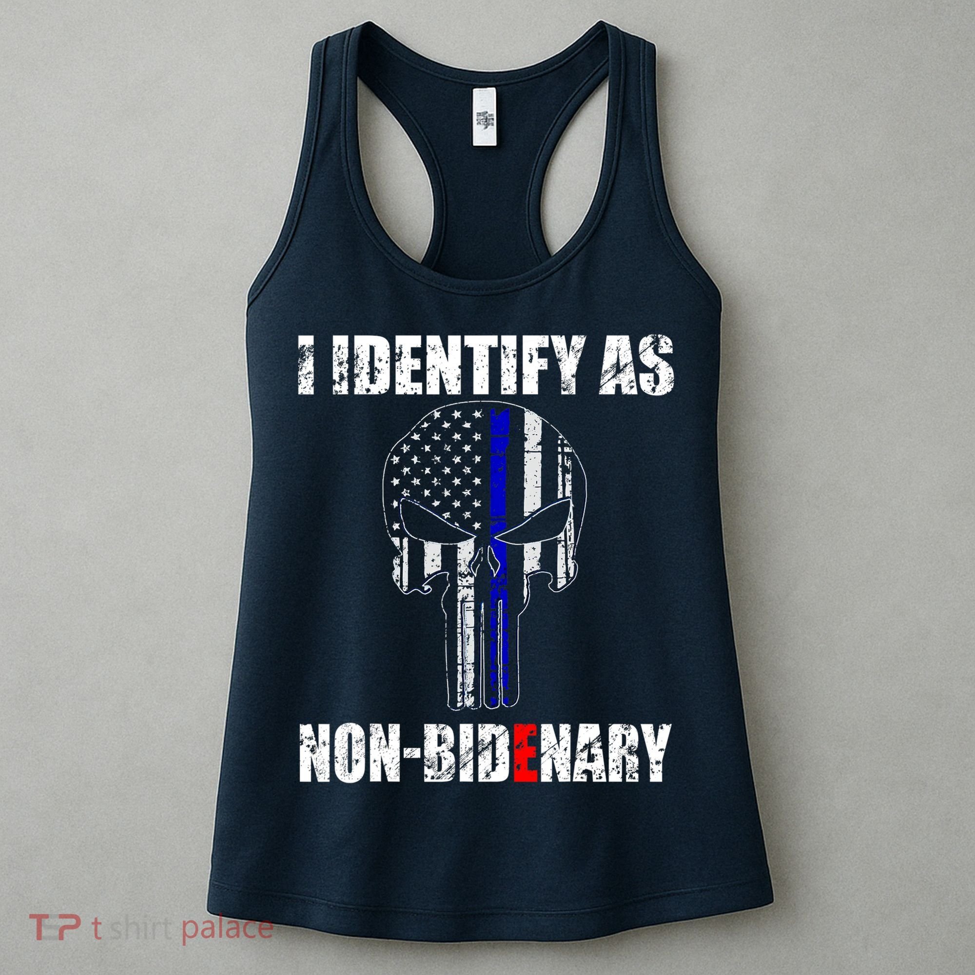 I Identify As Non Bidenary Skull Line Blue Women's Tank Top
