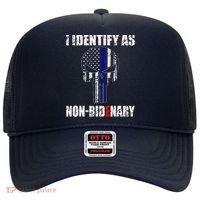 I Identify As Non Bidenary Skull Line Blue Hat thumb 0