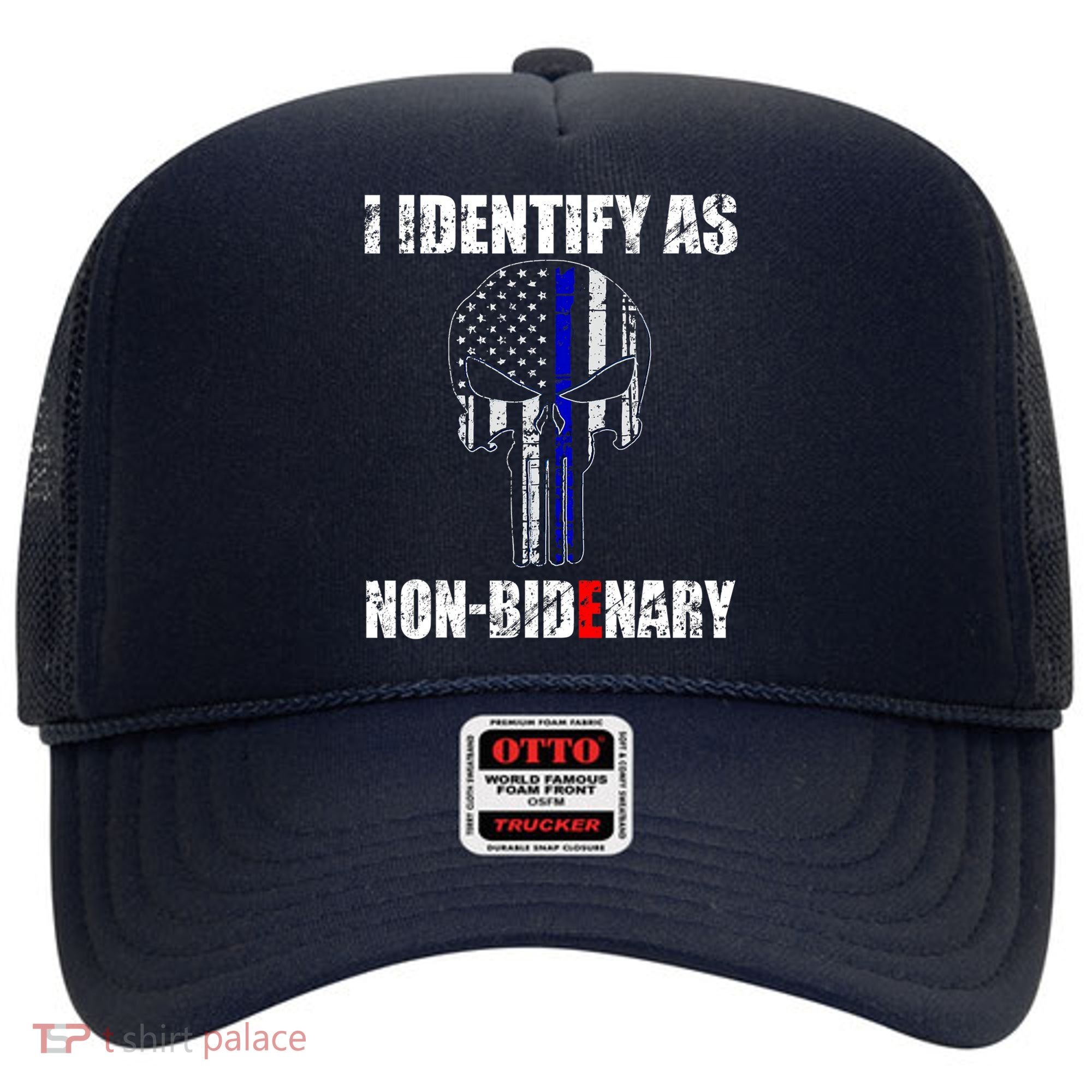 I Identify As Non Bidenary Skull Line Blue Hat