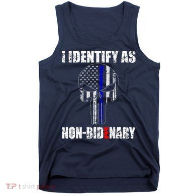 I Identify As Non Bidenary Skull Line Blue Tank Top