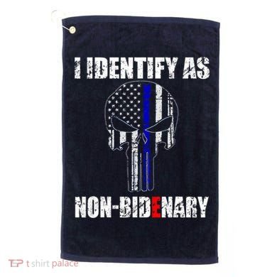 I Identify As Non Bidenary Skull Line Blue Golf Towel